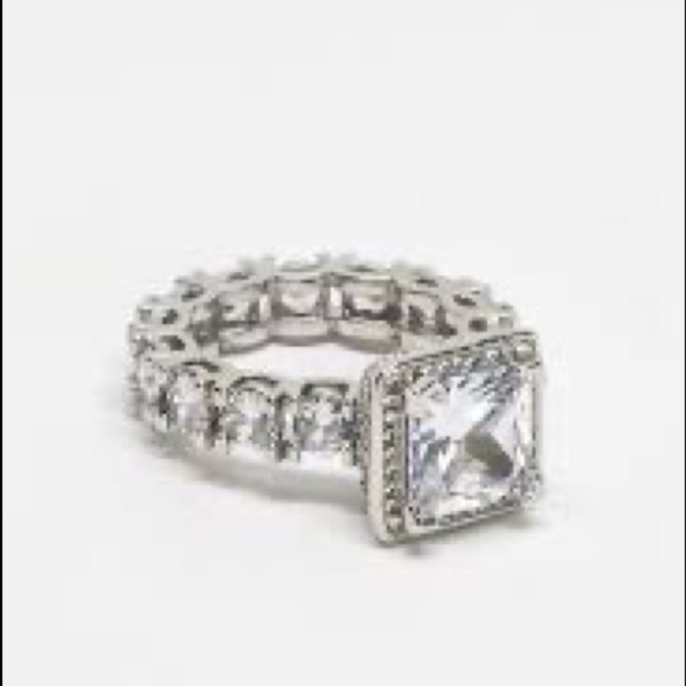 Forever All Arround White Topaz Halo Princess Engagement Ring